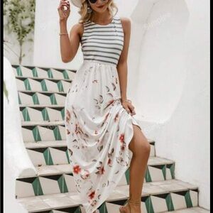 Striped and Floral Maxi Dress